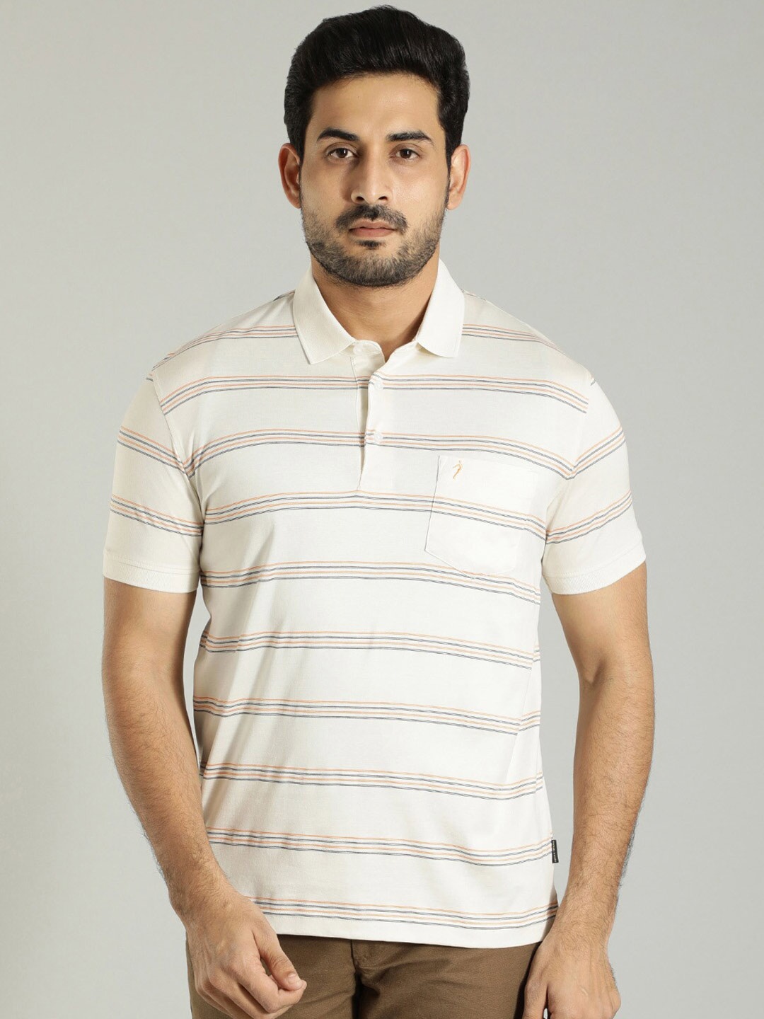 

Indian Terrain Striped Polo Collar T-shirt, White