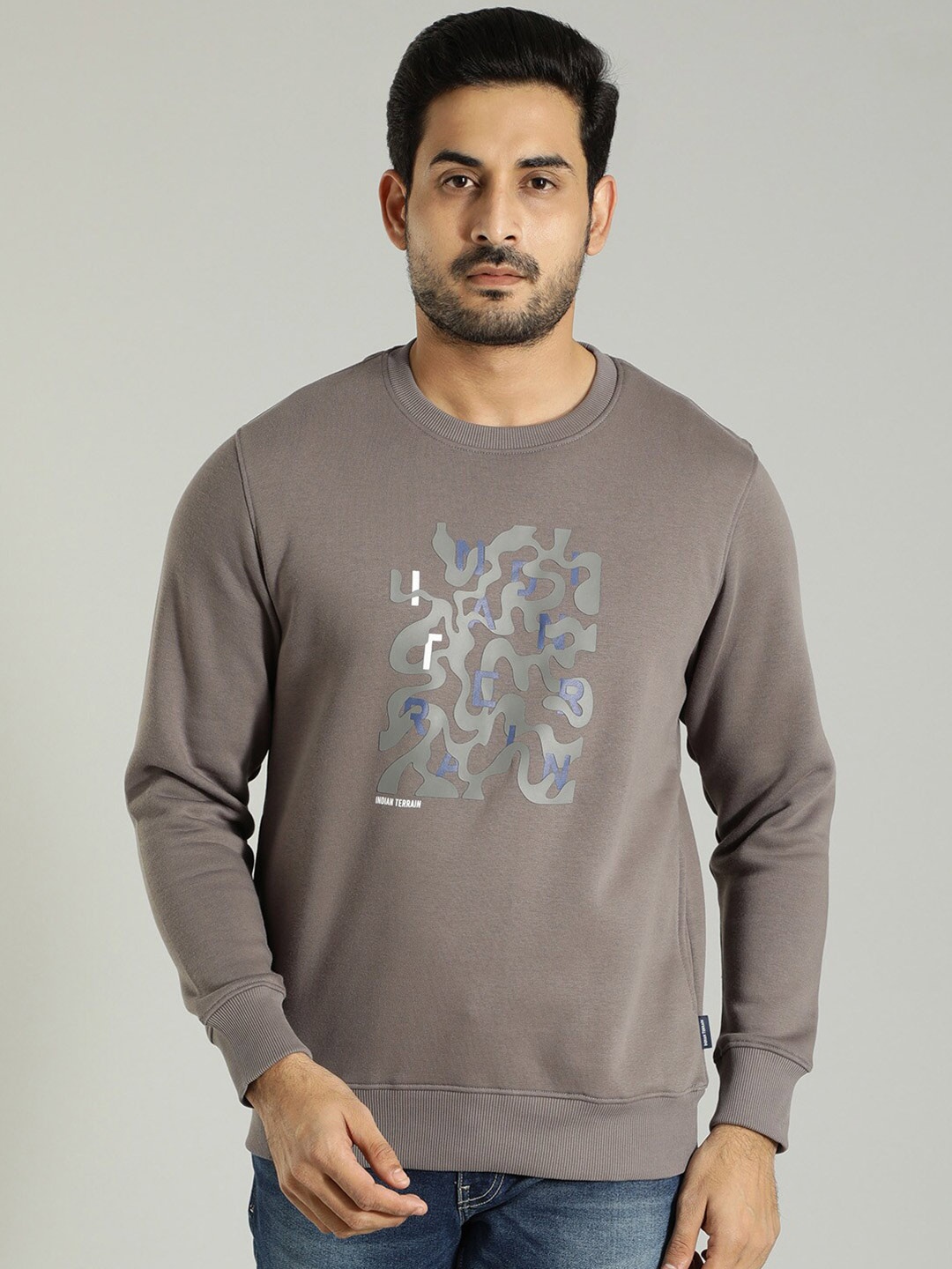

Indian Terrain Graphic Printed Round Neck Sweatshirt, Grey