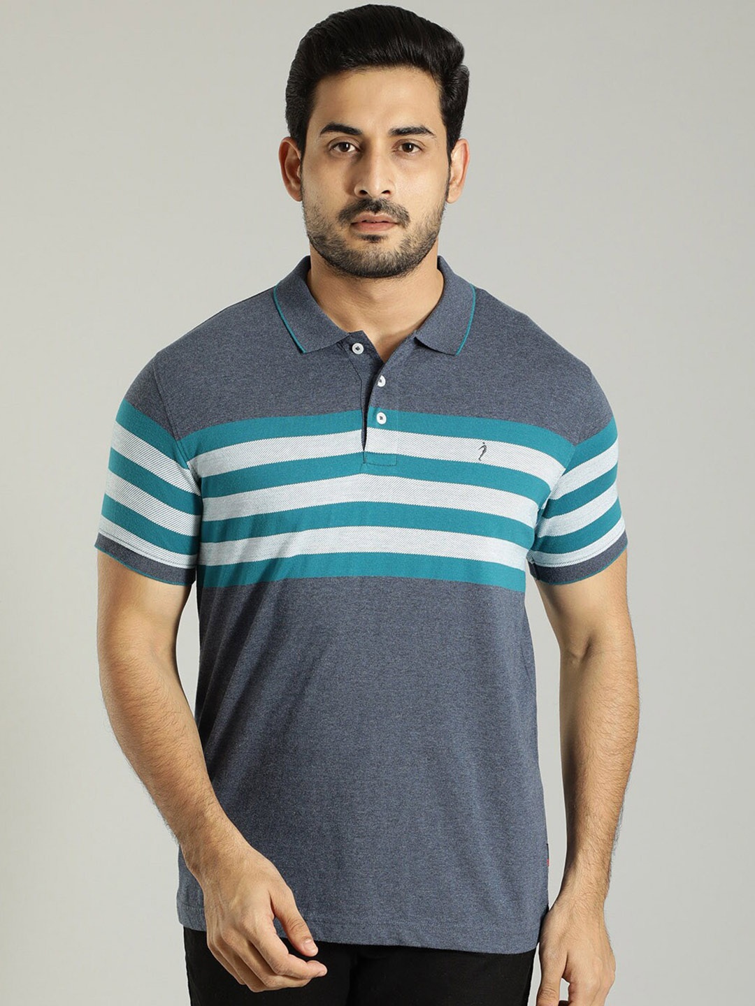 

Indian Terrain Striped Polo Collar T-shirt, Blue