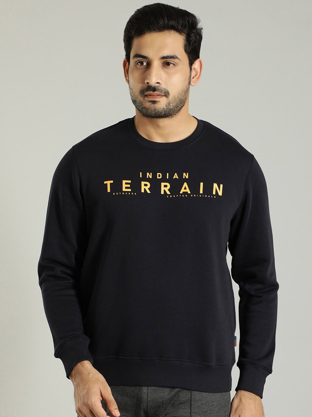 

Indian Terrain Typography Printed Round Neck Sweatshirt, Black