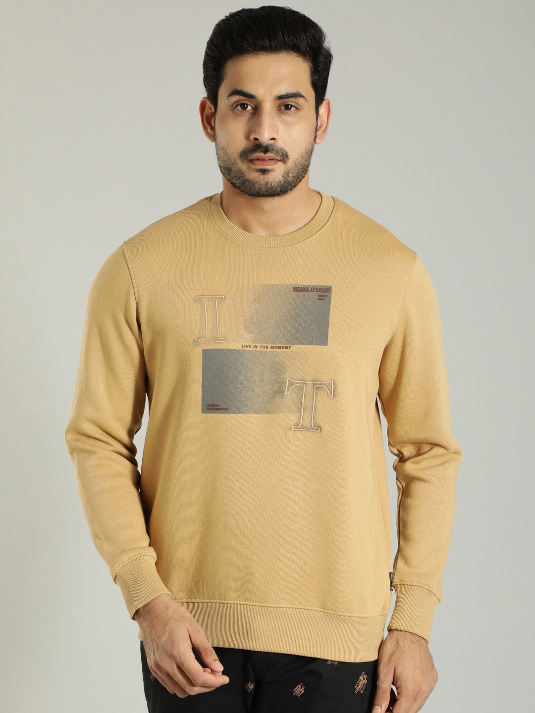 

Indian Terrain Graphic Printed Round Neck Sweatshirt, Beige