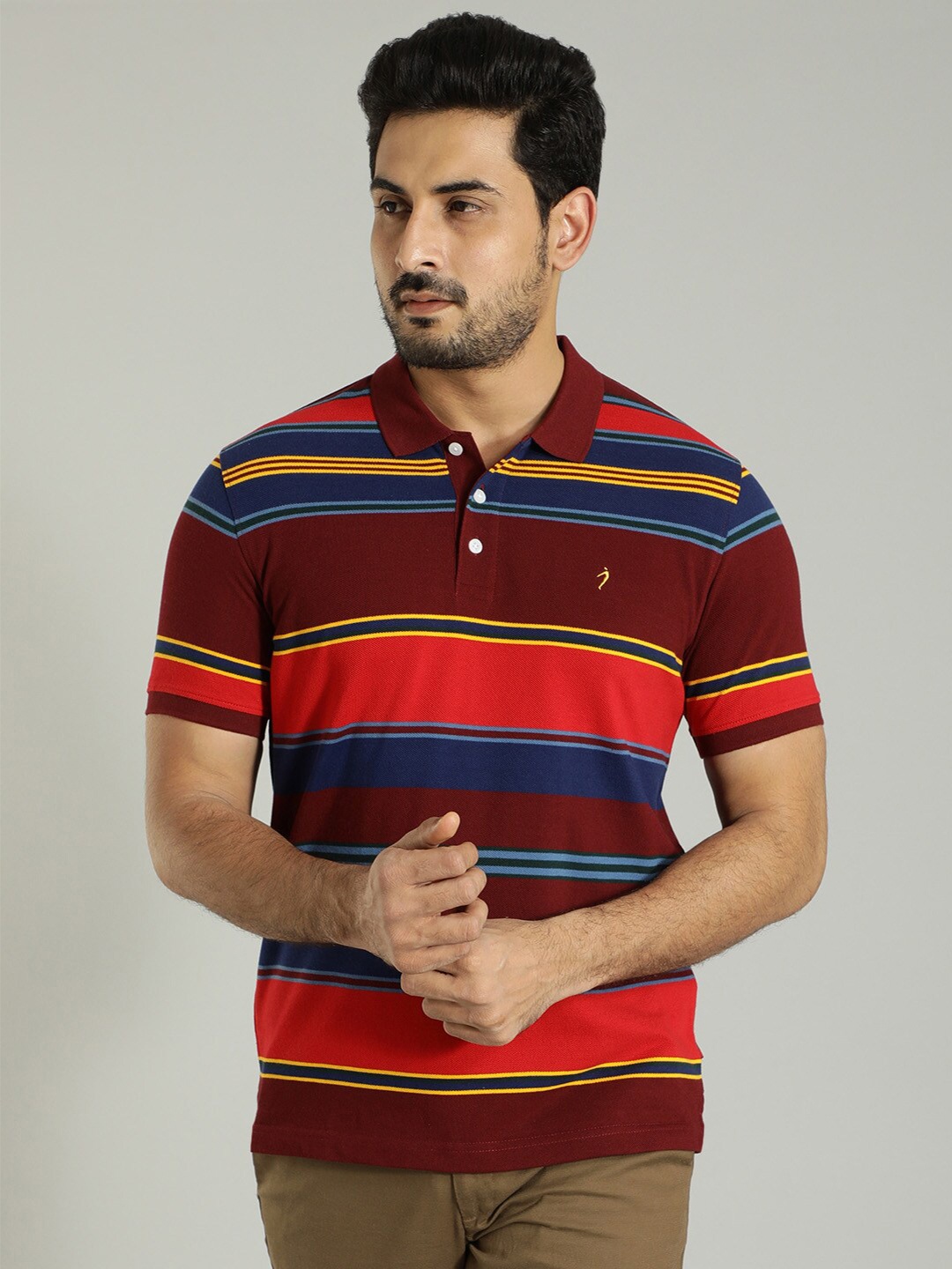 

Indian Terrain Striped Polo Collar T-Shirt, Maroon