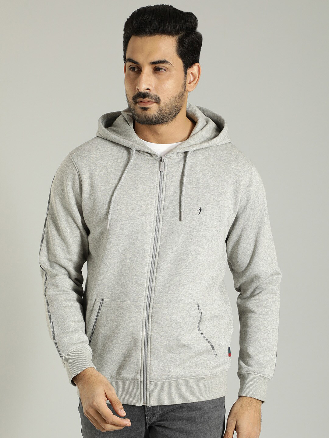 

Indian Terrain Solid Hooded Front-Open Sweatshirt, Grey