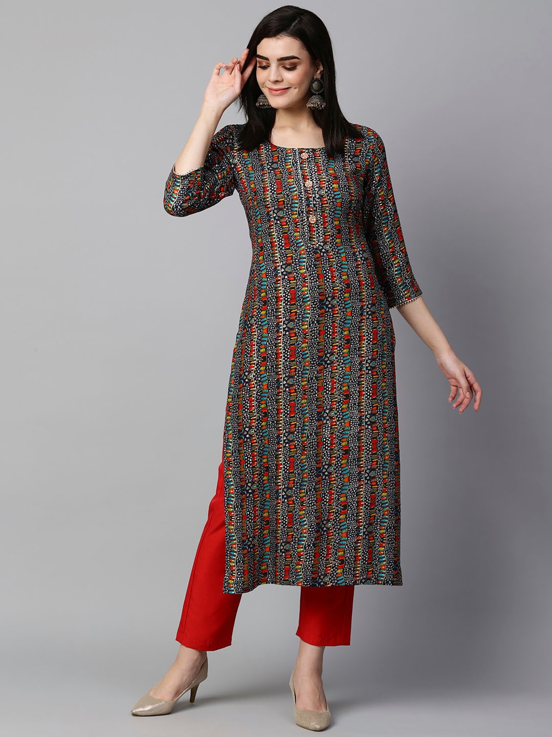 

KALINI Ethnic Motif Printed Kurta with Trousers, Blue