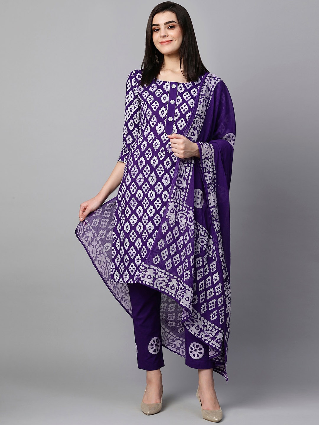 

KALINI Ethnic Motifs Printed Gotta Patti Kurta with Trousers & Dupatta, Blue