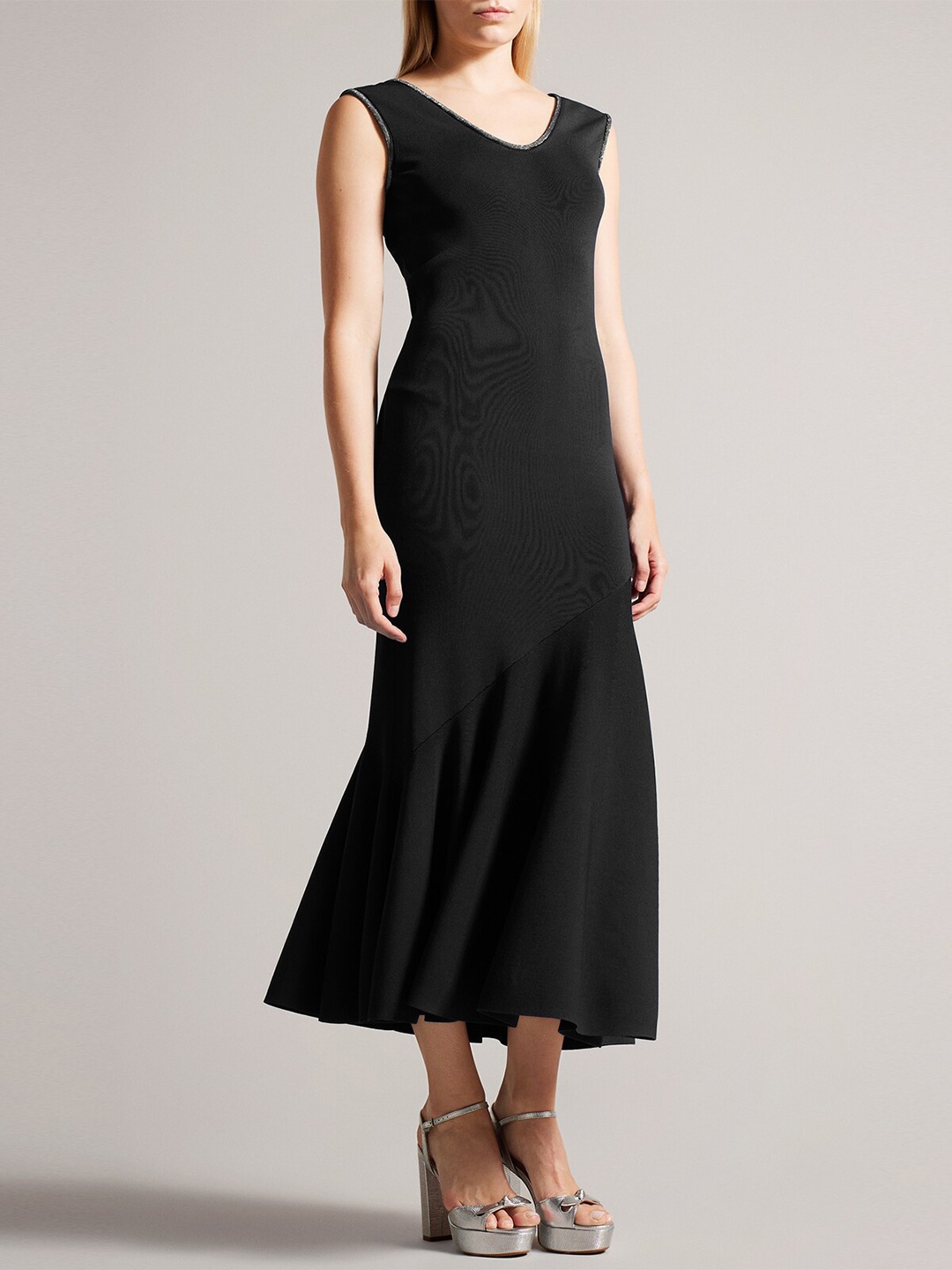 

Ted Baker Round Neck Embellished Fit & Flare Dress, Black