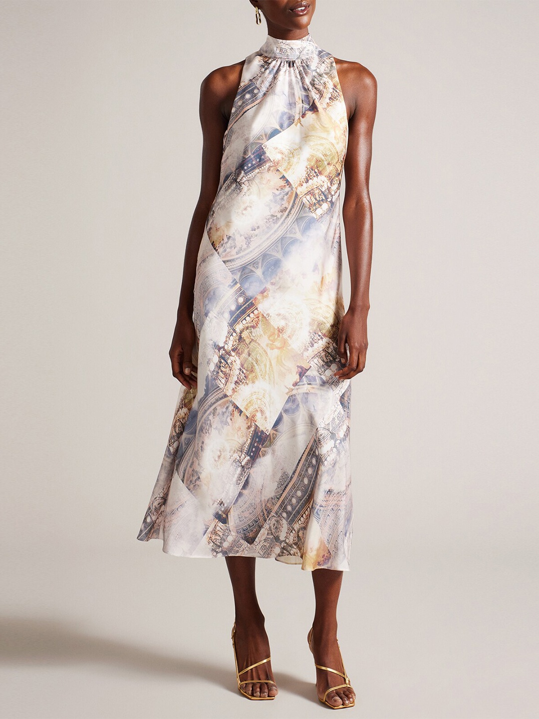 

Ted Baker Abstract Printed Sleeveless A-Line Dress, Cream