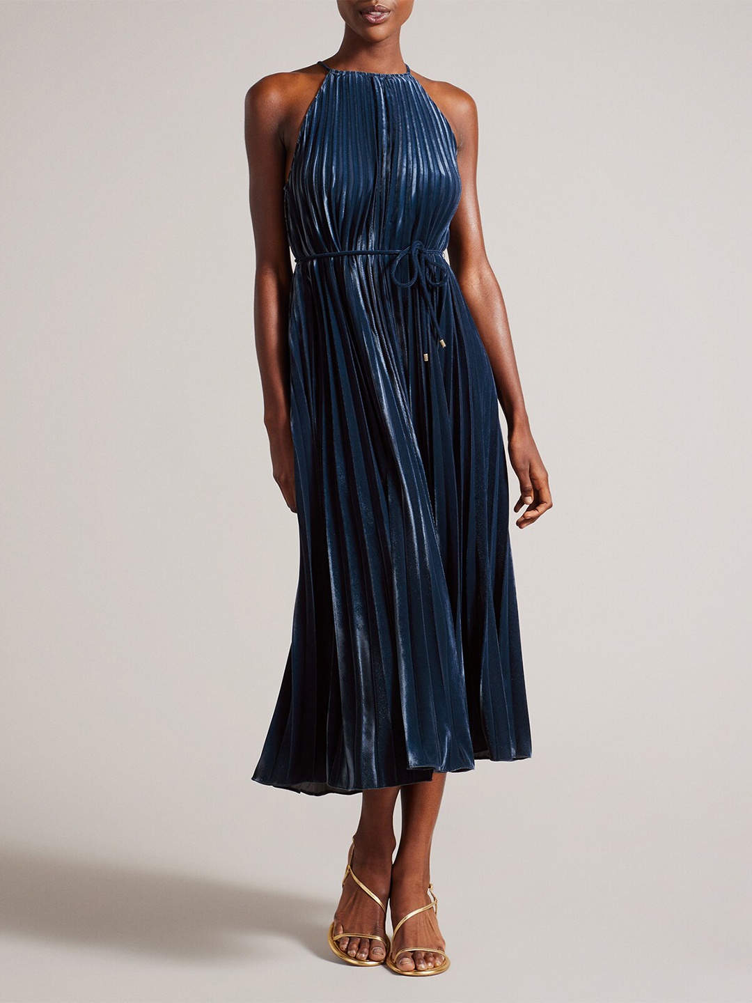 

Ted Baker Accordion Pleats Tie-Up Midi A-Line Dress, Navy blue