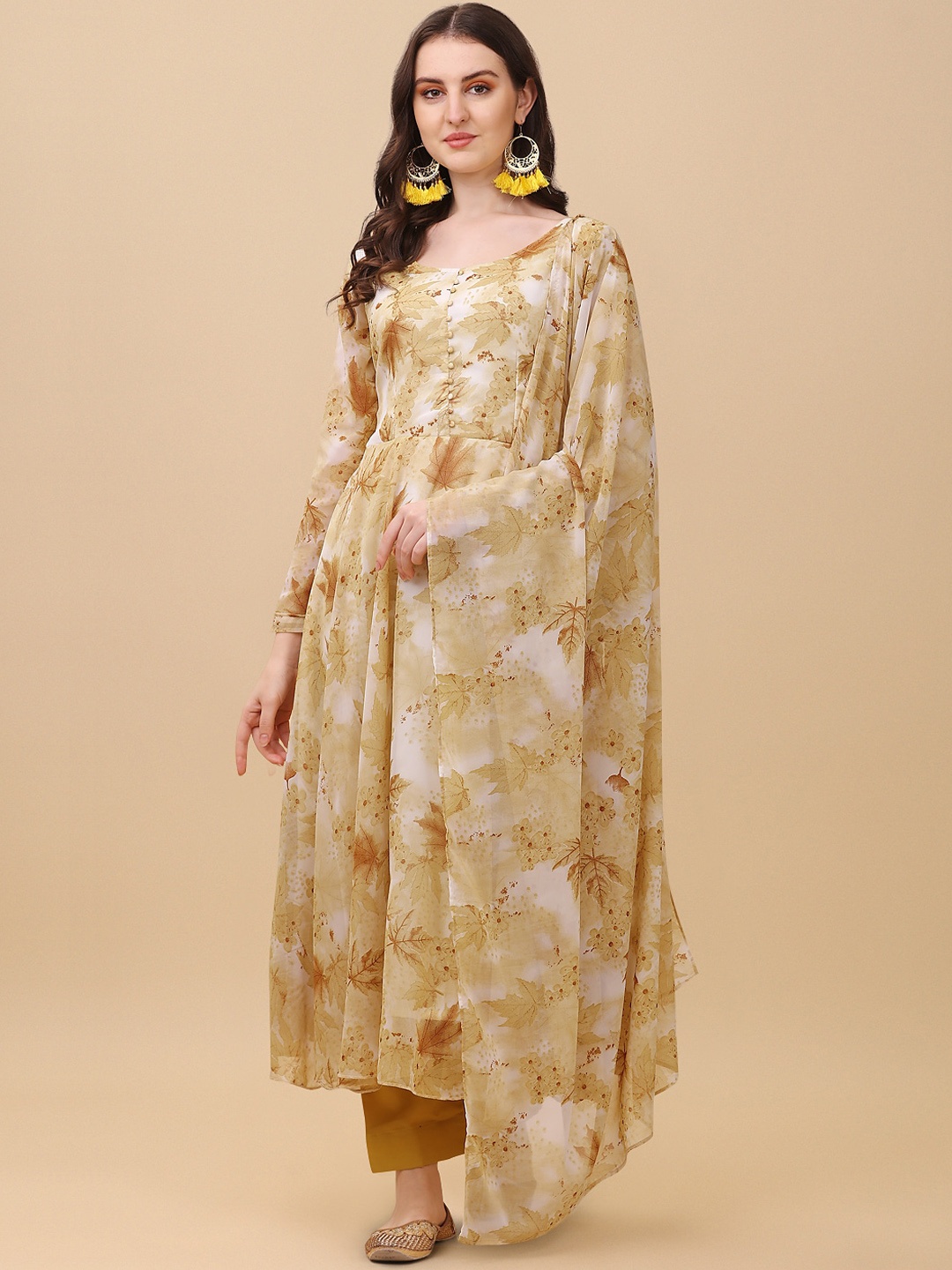 

KALINI Floral Printed Kurta & Trousers With Dupatta, Green