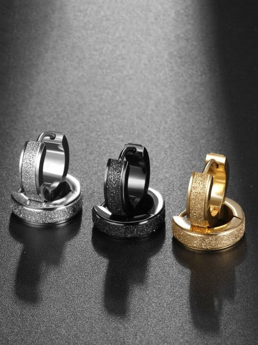 

VIEN Unisex Set Of 3 Assorted Stainless Steel Circular Hoop Earrings