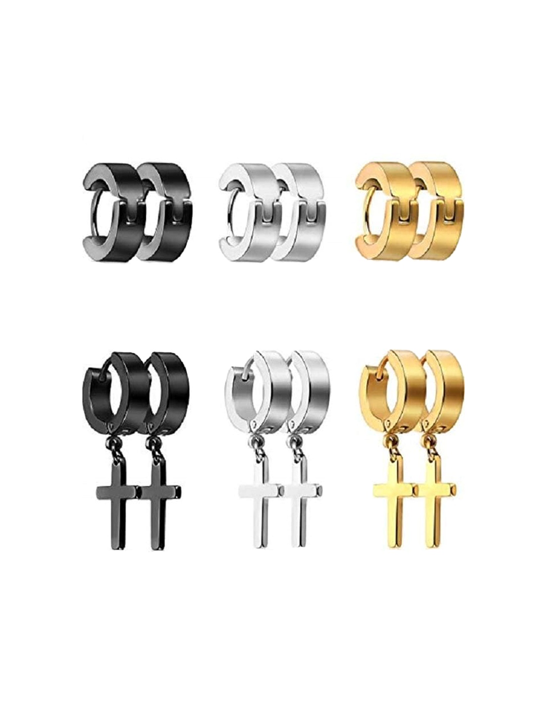 

VIEN Set Of 6 Assorted Stainless Steel Circular Hoop Earrings