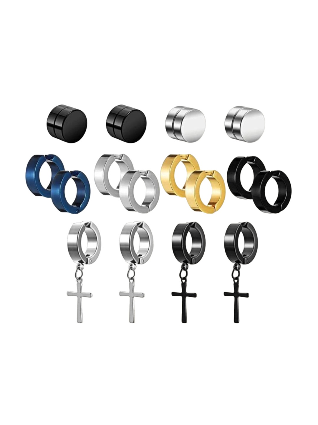 VIEN Set Of 8 Assorted Stainless Steel Circular Hoop Earrings