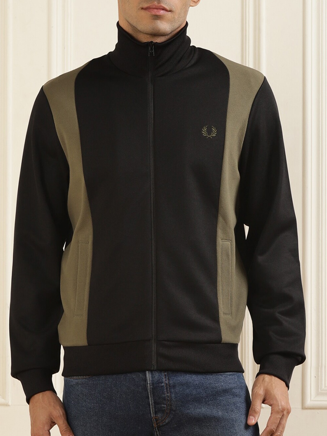 

Fred Perry Colourblocked Stand Collar Bomber Jacket, Black