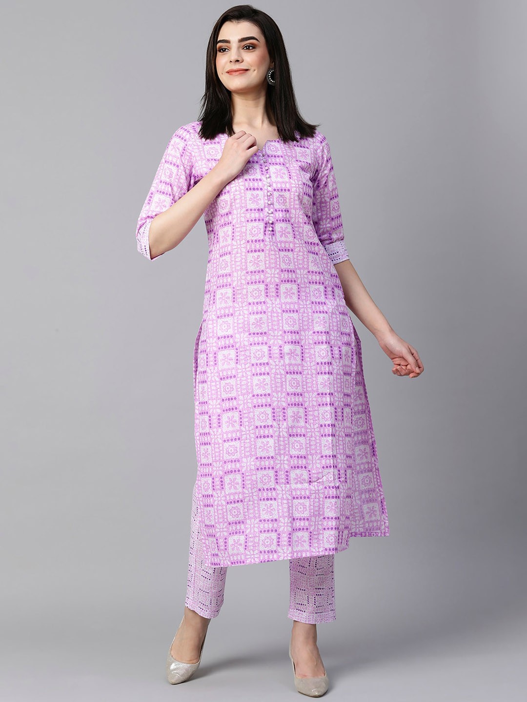 

KALINI Ethnic Motif Printed Regular Kurta With Trousers, Purple