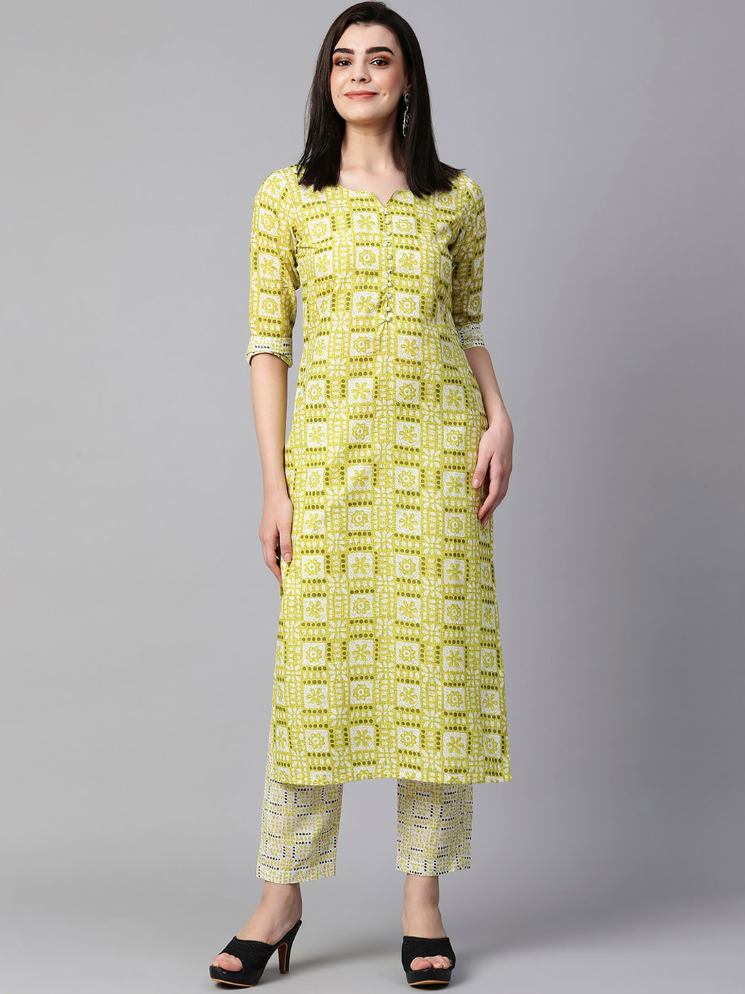 

KALINI Ethnic Motifs Printed Kurta with Trousers, Green