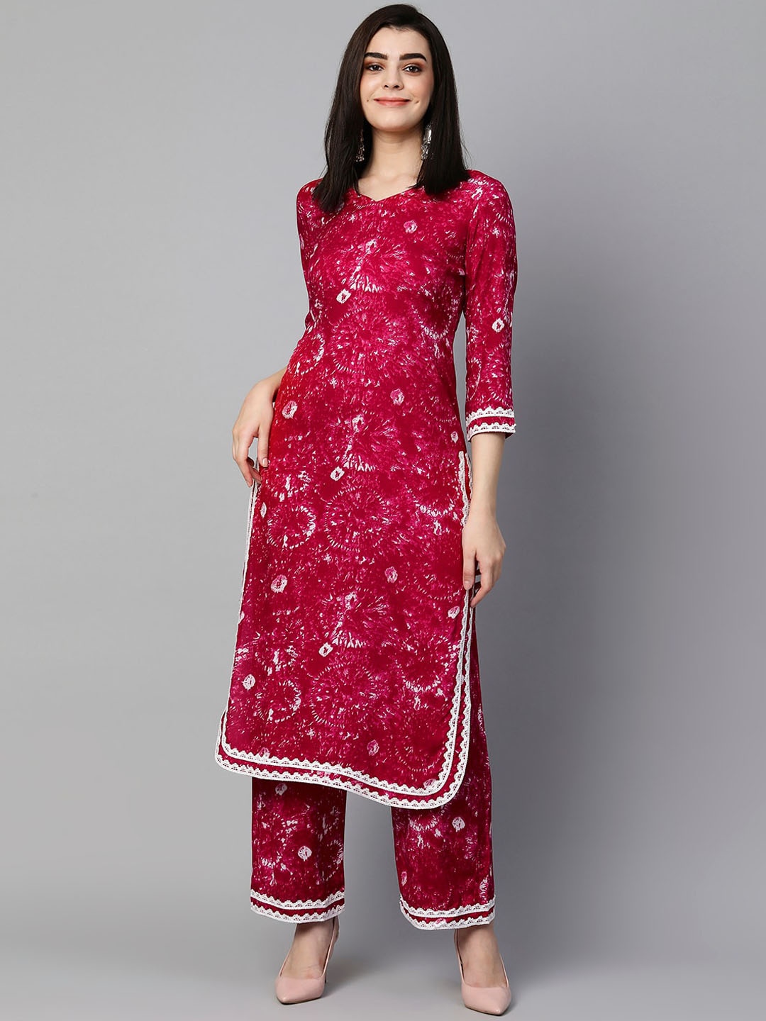 

KALINI Tie-Dye Printed Regular Kurta With Trousers, Pink
