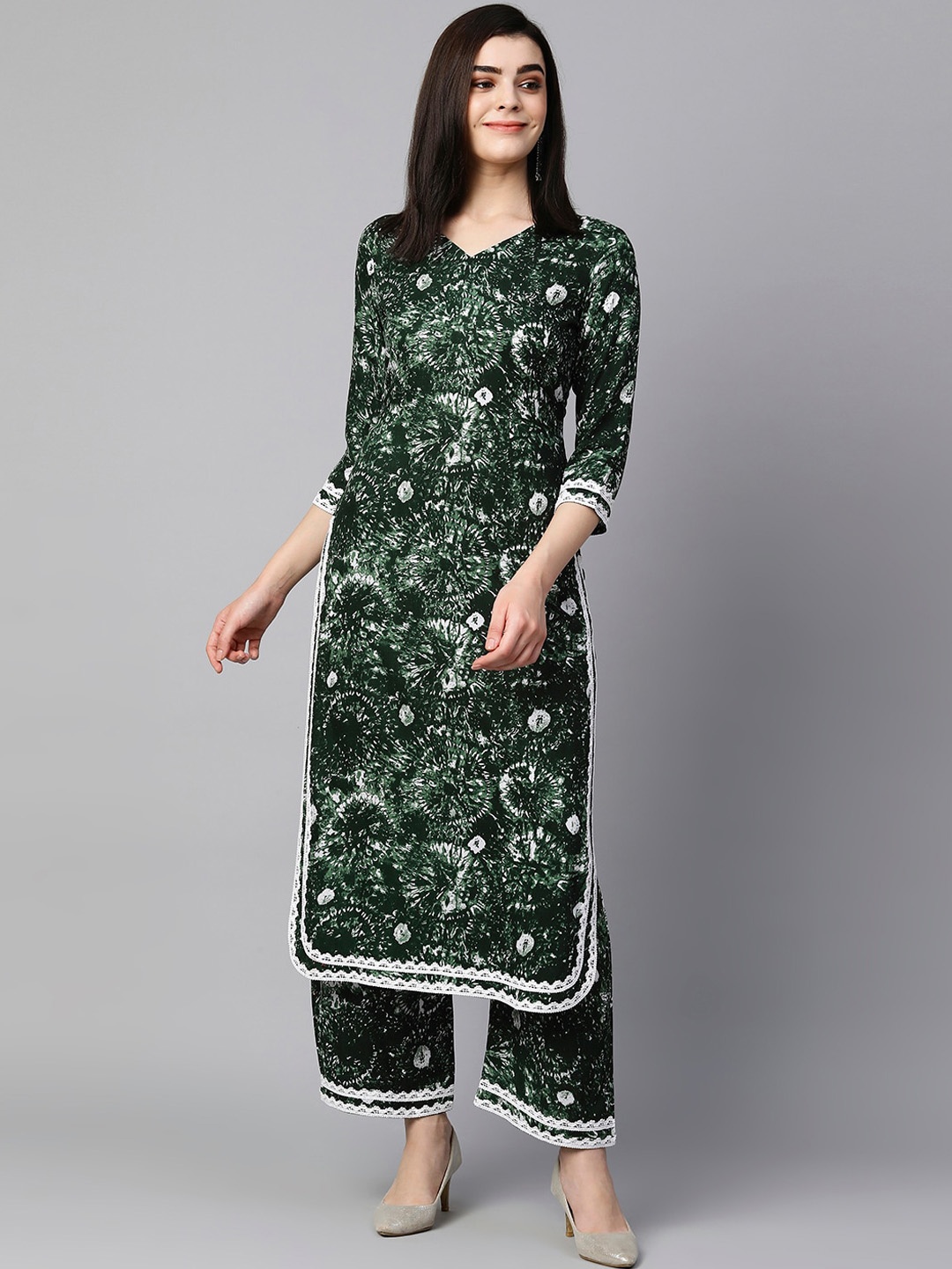 

KALINI Printed Regular Kurta with Trousers, Green