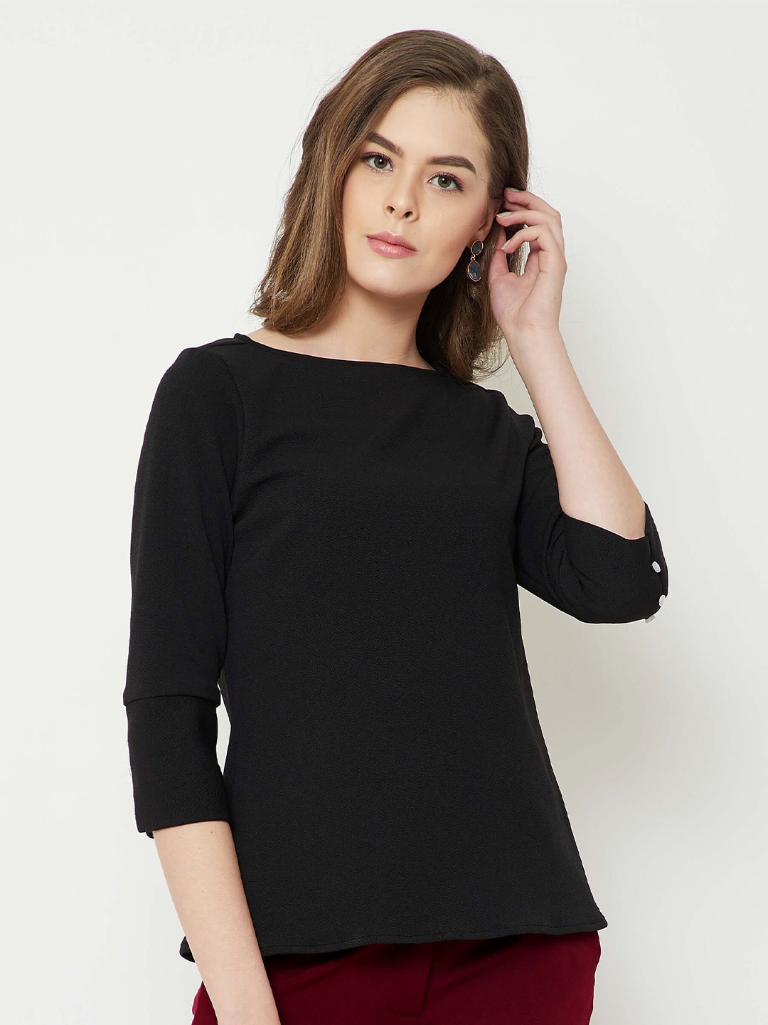 

SALT ATTIRE Round Neck Regular Top, Black