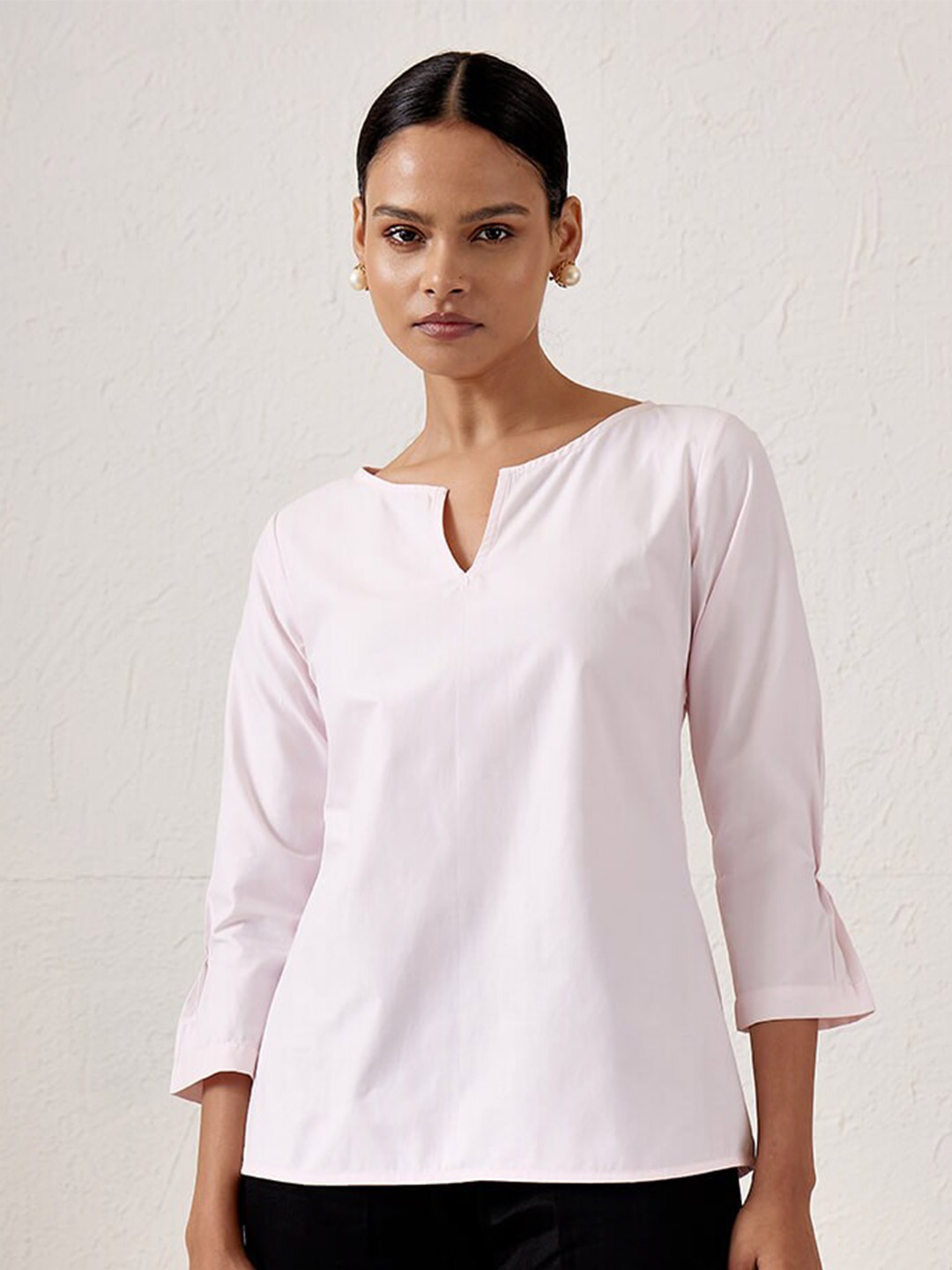 

SALT ATTIRE Round Notched Neck Regular Top, Pink