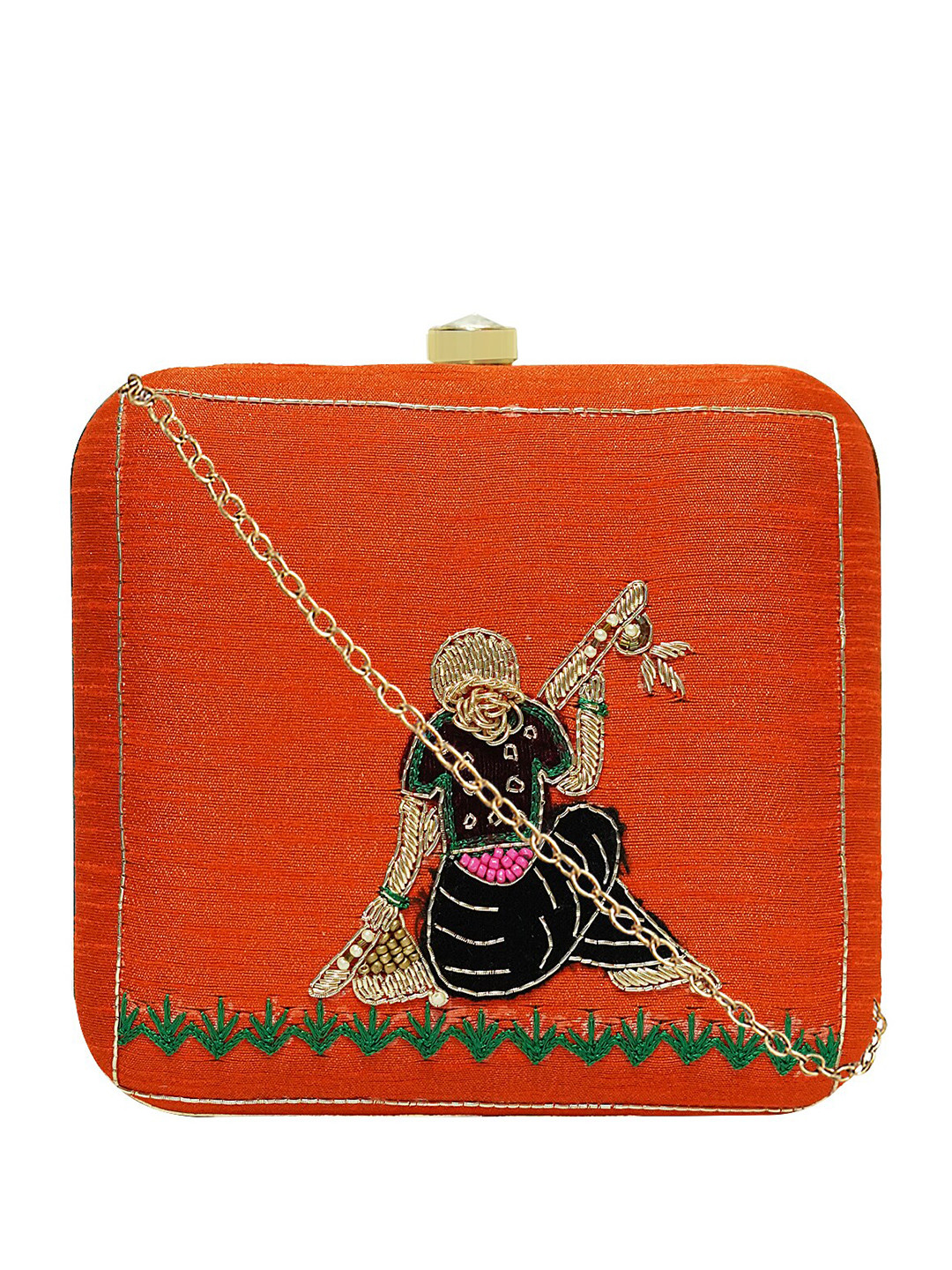 

HORRA Embroidered Box Clutch, Orange