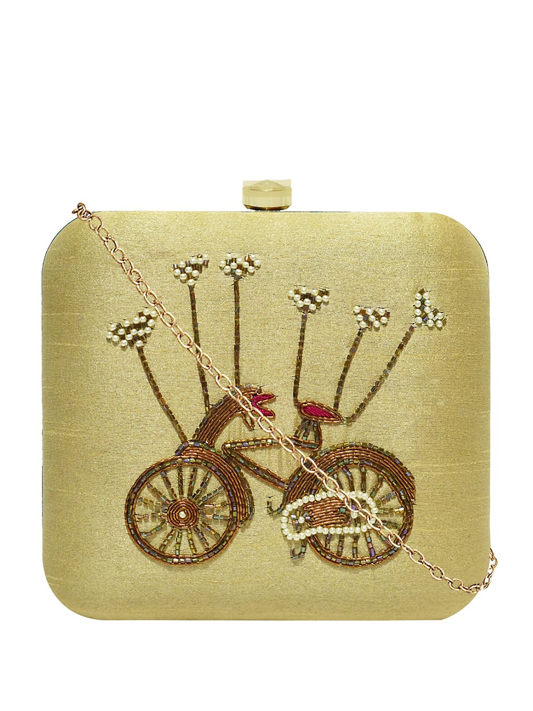 

HORRA Embroidered Box Clutch, Gold