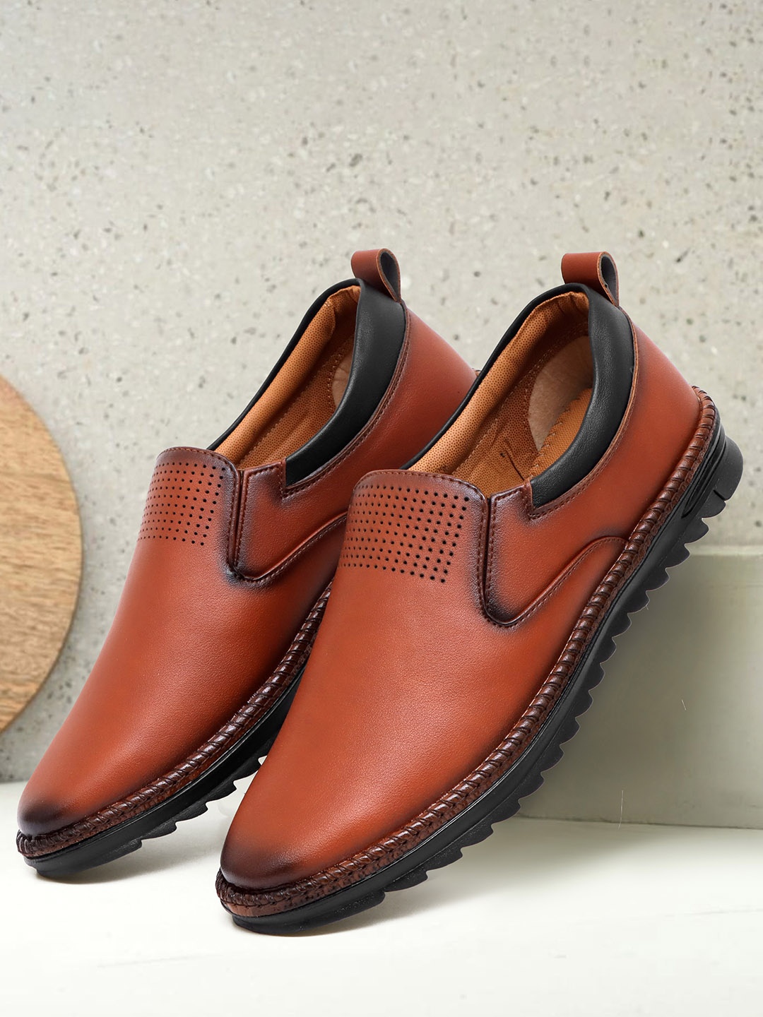 

The Roadster Lifestyle Co. Men Perforated Slip-On Sneakers, Tan
