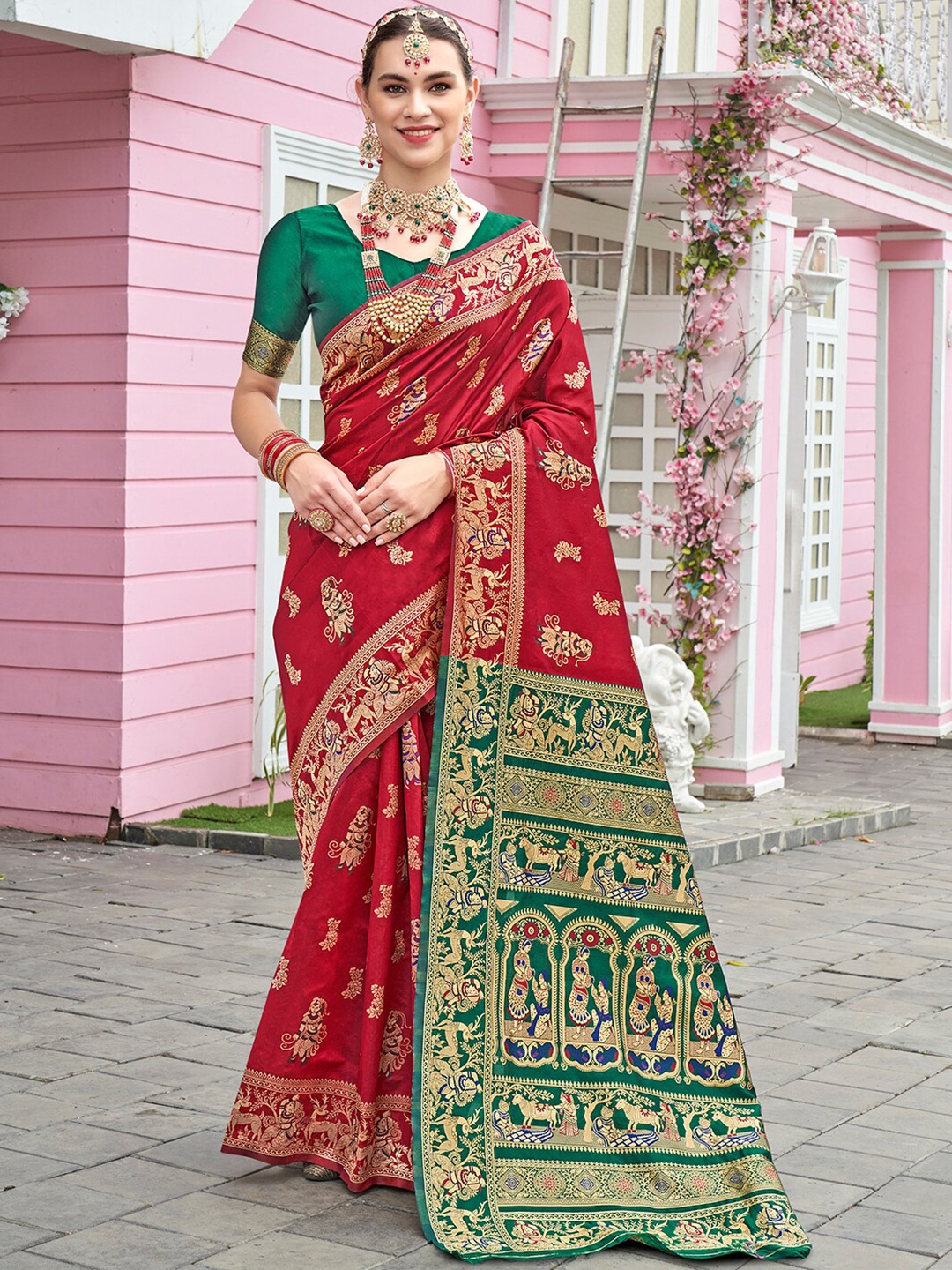 

Anouk Woven Design Zari Banarasi Saree, Red