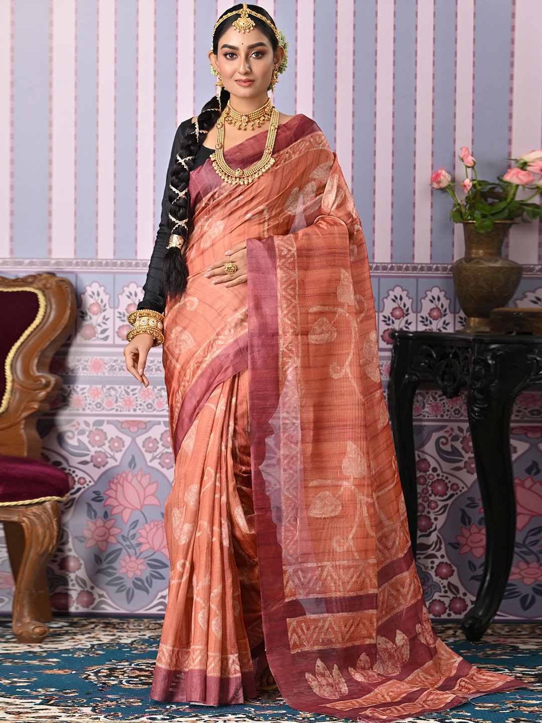 

Anouk Rustic Ethnic Motifs Printed Saree, Orange