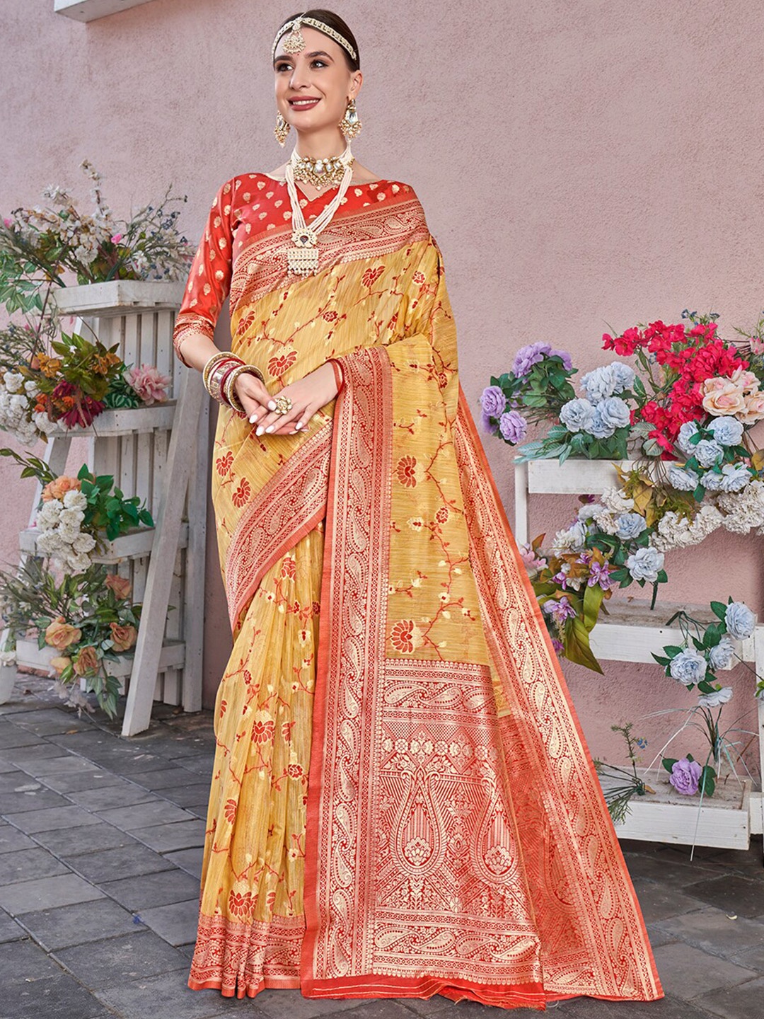 

Anouk Woven Design Zari Saree, Yellow