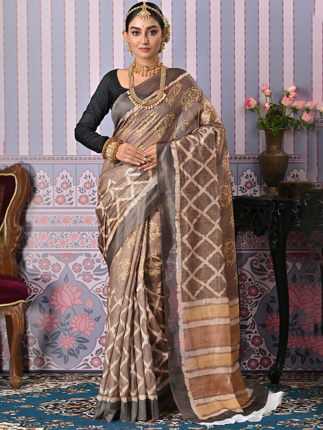 

Anouk Rustic Ethnic Motifs Art Silk Saree, Brown