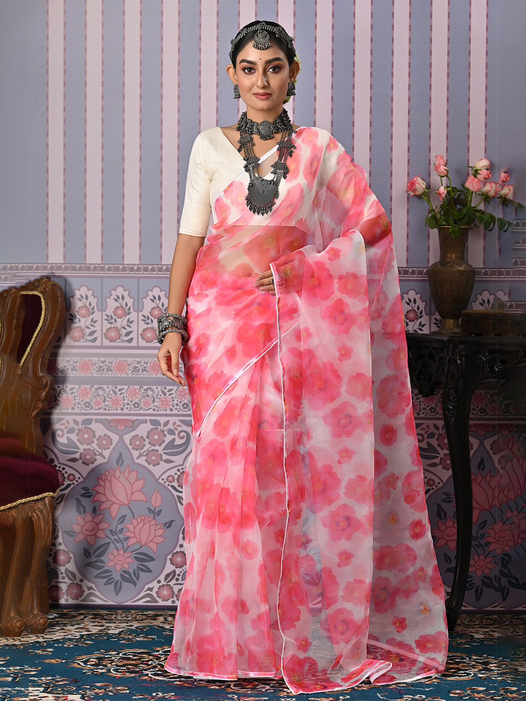 

Anouk Floral Printed Saree, Pink