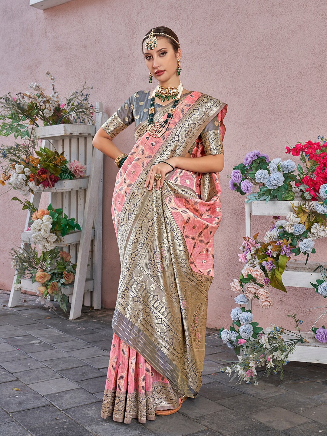 

Anouk Woven Design Zari Saree, Pink