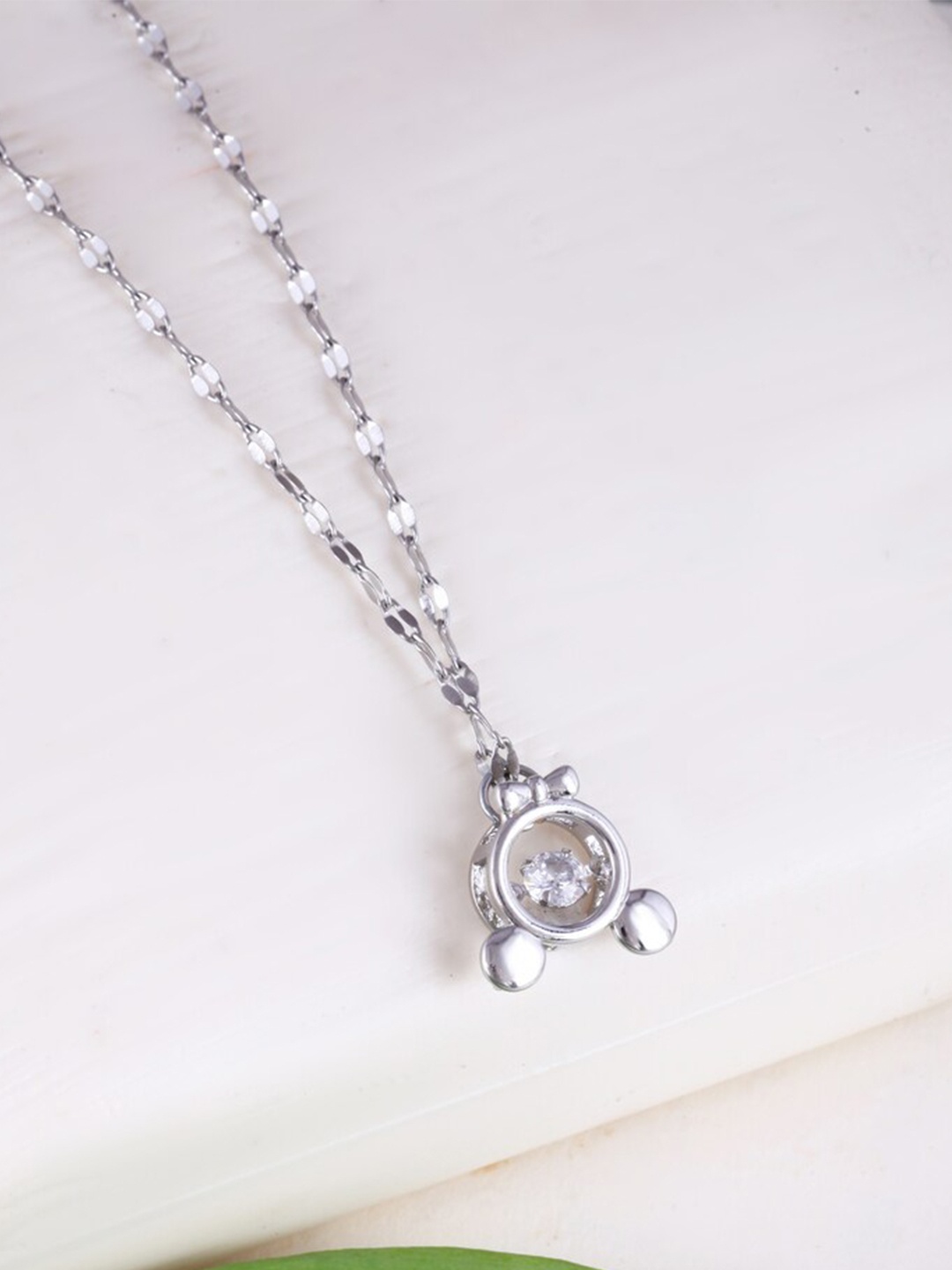 

MEENAZ Stainless Steel Silver Plated American Diamond Studded Chains Pendant