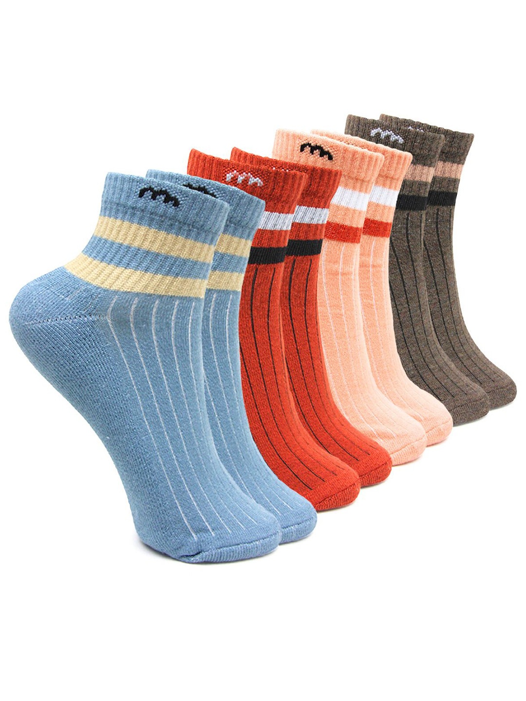 

BAESD Women Pack Of 4 Striped Ankle-Length Socks, Orange