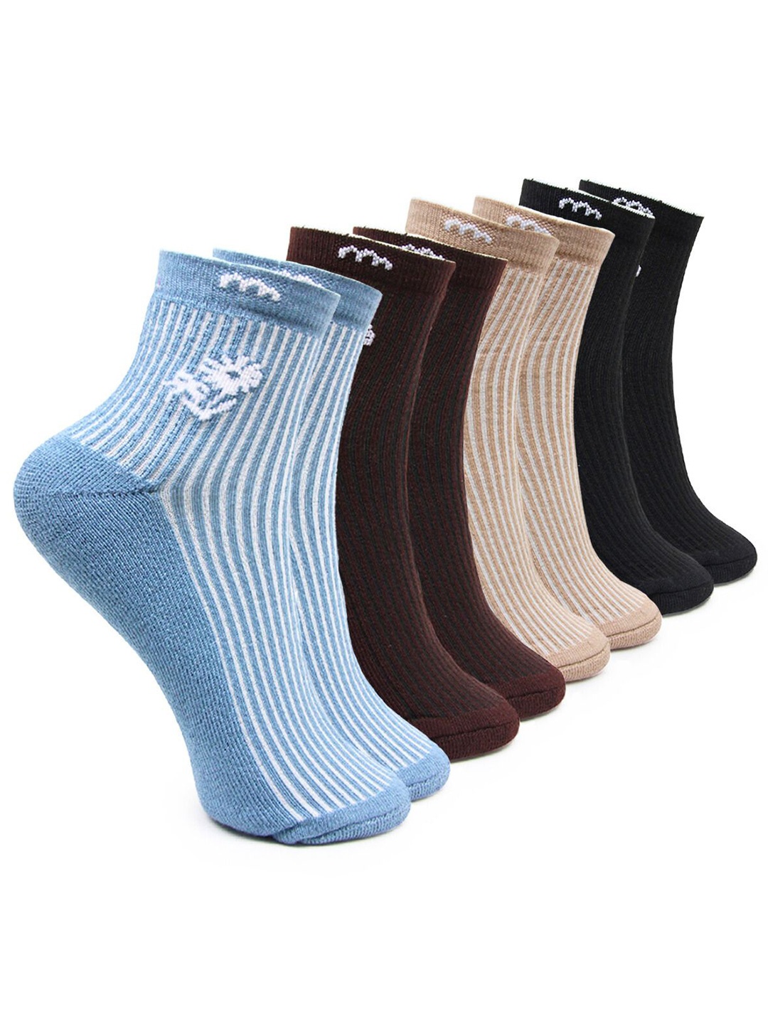 

BAESD Women Pack Of 4 Striped Ankle-Length Socks, Brown