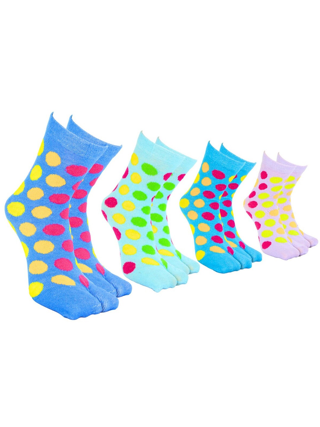 

BAESD Women Pack of 4 Polka-Dot Patterned Ankle-Length Thumb Socks, Blue