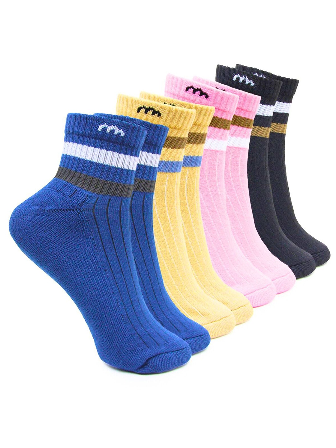 

BAESD Women Pack Of 4 Striped Ankle Length Socks, Black