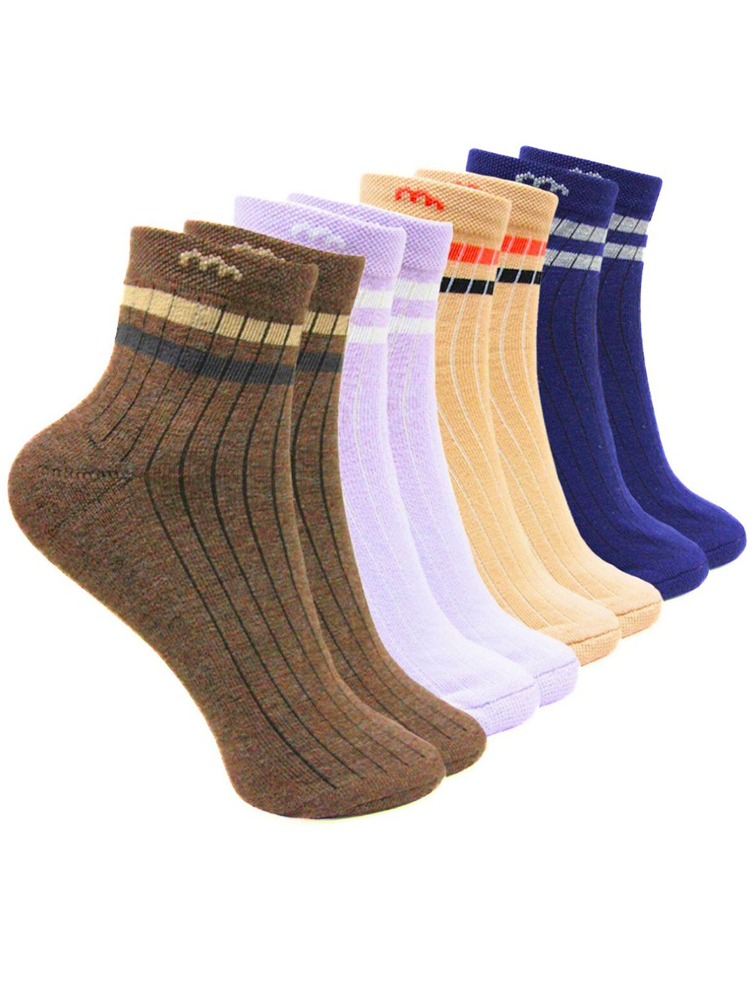 

BAESD Women Pack Of 4 Striped Cotton Ankle-Length Socks, Beige