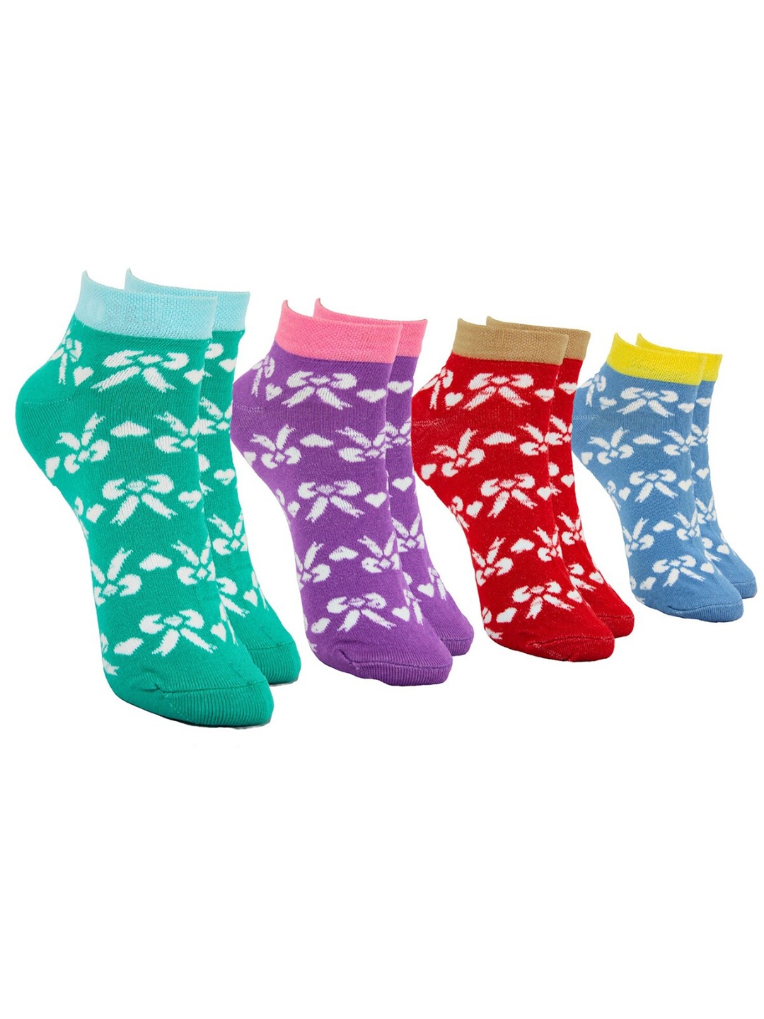 

BAESD Women Pack of 4 Patterned Ankle-Length Low-Cut Socks, Blue