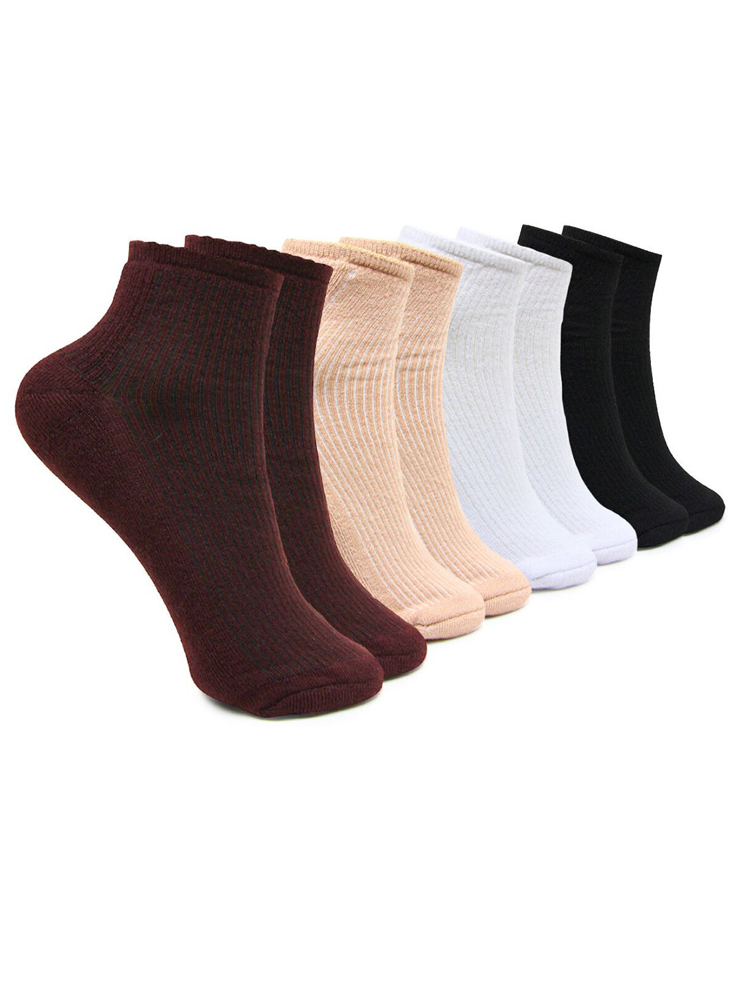 

BAESD Women Pack of 4 Striped Cotton Ankle-Length Socks, Brown