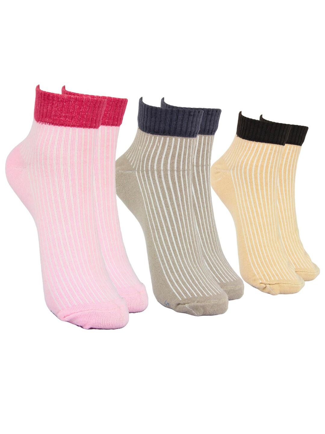 

BAESD Women Pack Of 3 Striped Ankle Length Socks, Brown