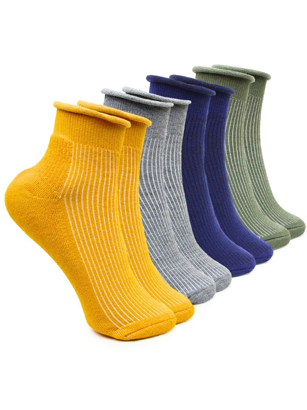 

BAESD Women Pack of 4 Striped Ankle Length Socks, Olive