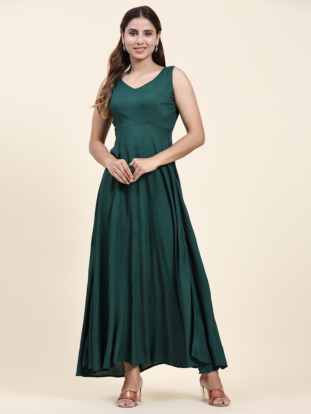

KALINI V-Neck Sleeveless Maxi Dress, Green
