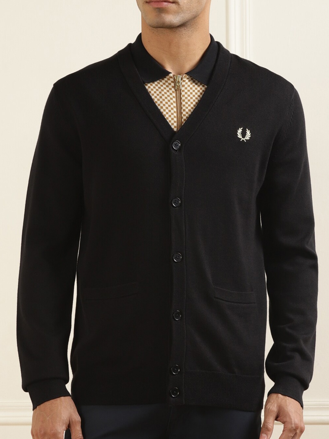 

Fred Perry V-Neck Woollen Cardigan, Black