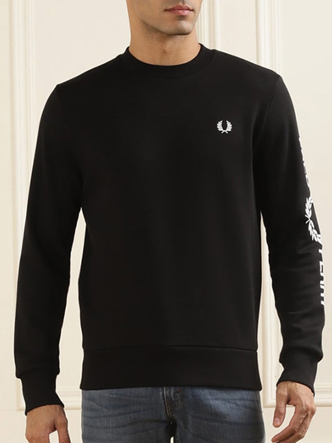 

Fred Perry Brand Logo Printed Round Neck Pullover Sweatshirt, Black