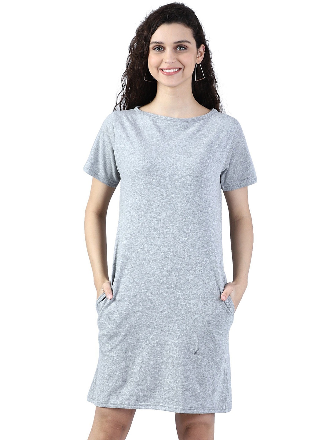 

BROADSTAR Women Grey Pockets T-shirt