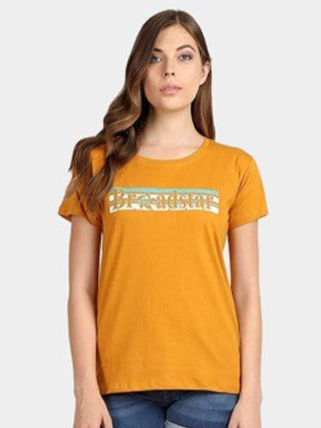 

BROADSTAR Typography Printed Cotton T-shirt, Mustard