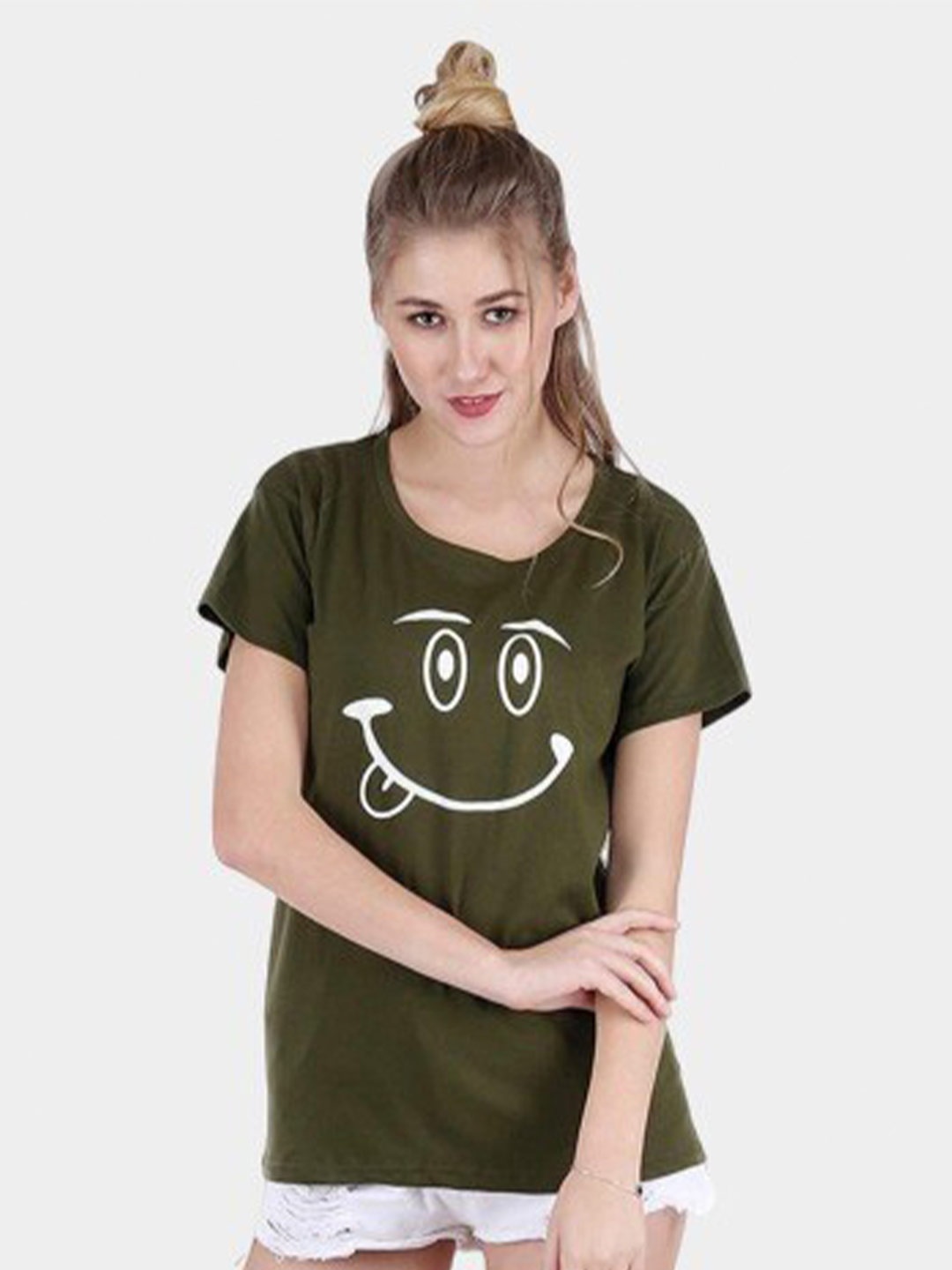 

BROADSTAR Graphic Printed Round Neck Pure Cotton T-shirt, Olive