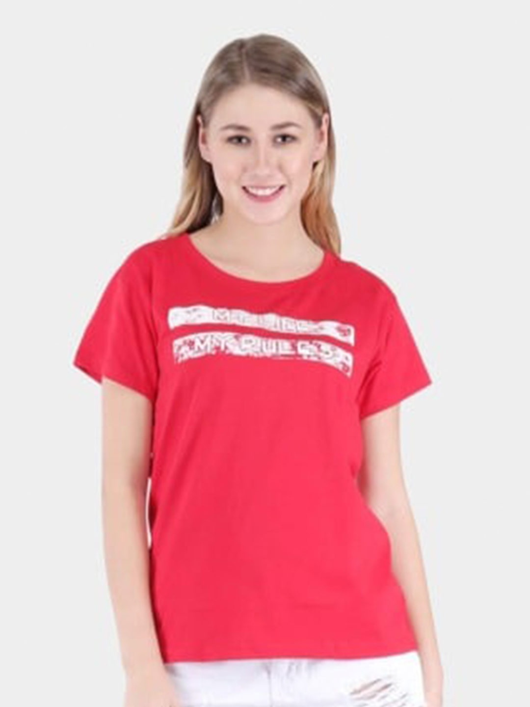 

BROADSTAR Typography Printed Round Neck Pure Cotton T-shirt, Red