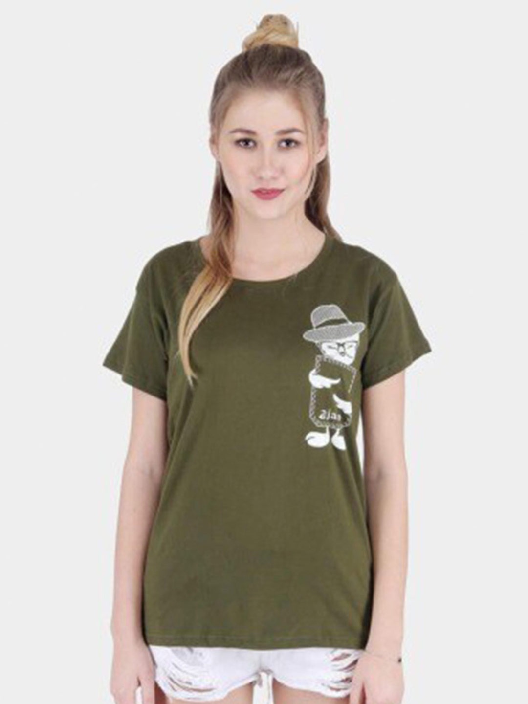 

BROADSTAR Graphic Printed Round Neck Pure Cotton T-shirt, Olive